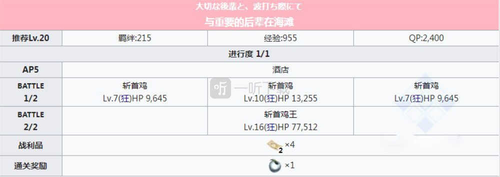 fgo泳装三期复刻主线剧情本配置 第一周部分副本配置
