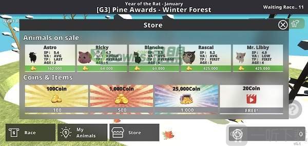 可爱动物赛跑比赛