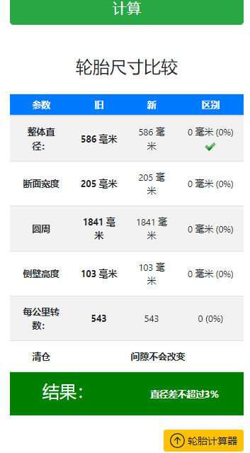 轮胎计算器在线计算