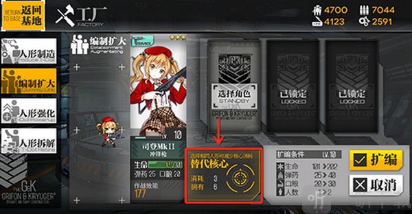 少女前线扩编系统与核心消耗机制示意图