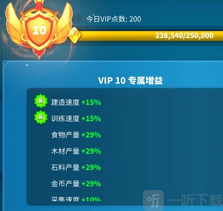 万国觉醒VIP等级建筑加速效果对比展示图