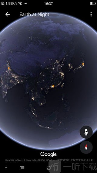 谷歌地球夜景模式全球灯光分布效果展示截图