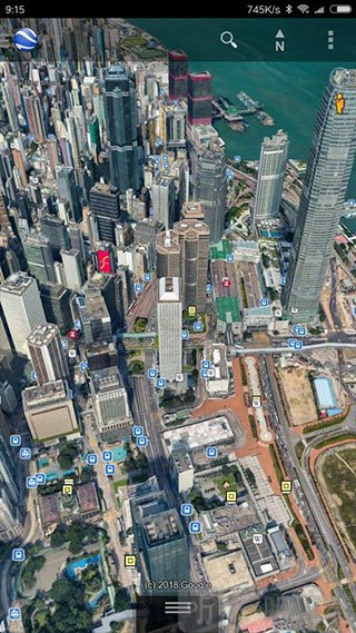 谷歌地球进一步放大地图查看街道细节界面展示