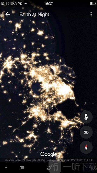 谷歌地球夜景模式查看各地区夜晚景观效果界面