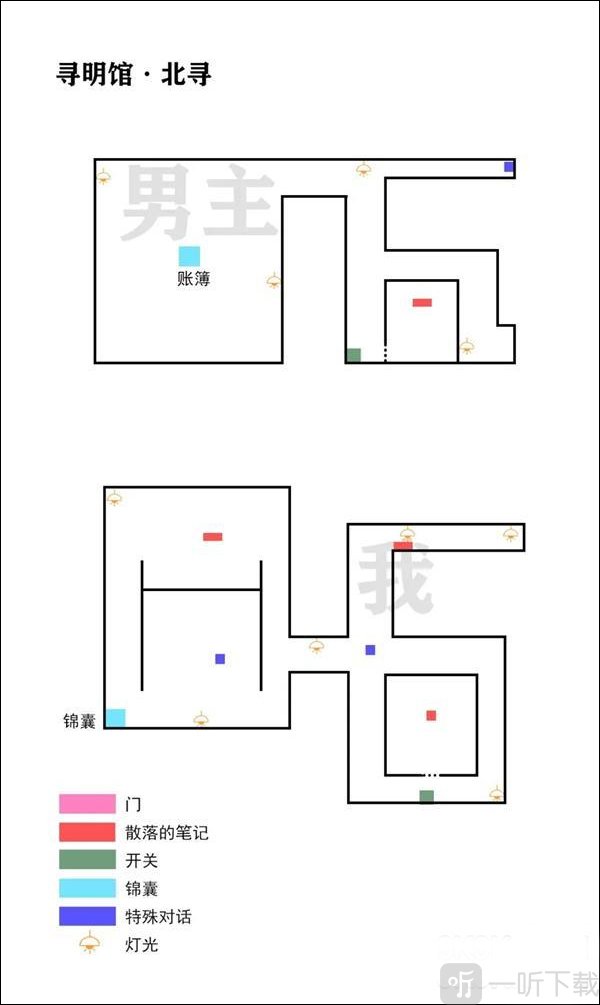 寻明馆北寻关卡解密路径图