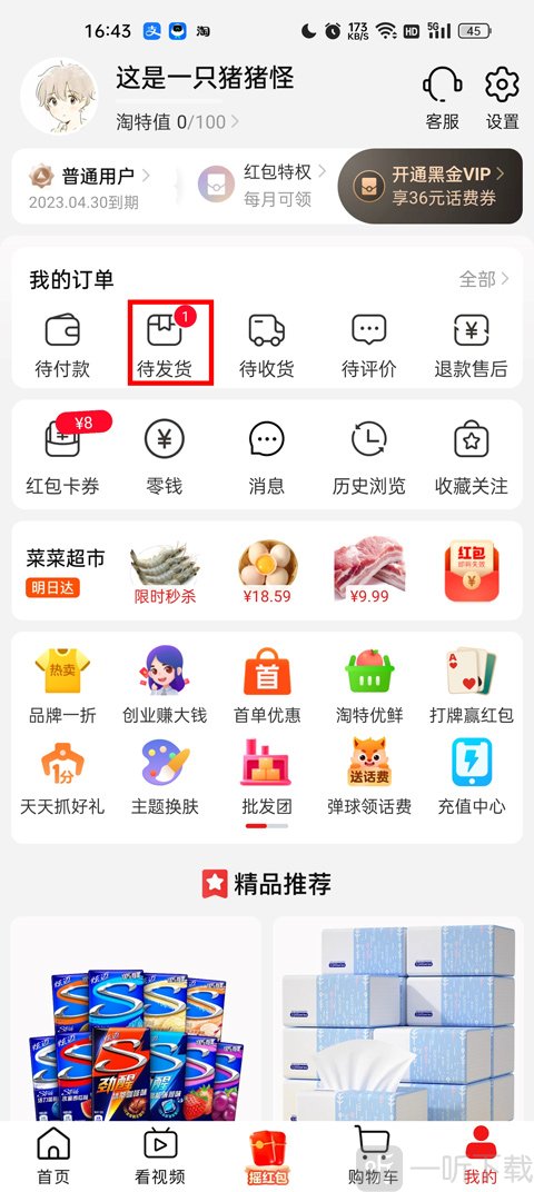 淘特app待发货订单