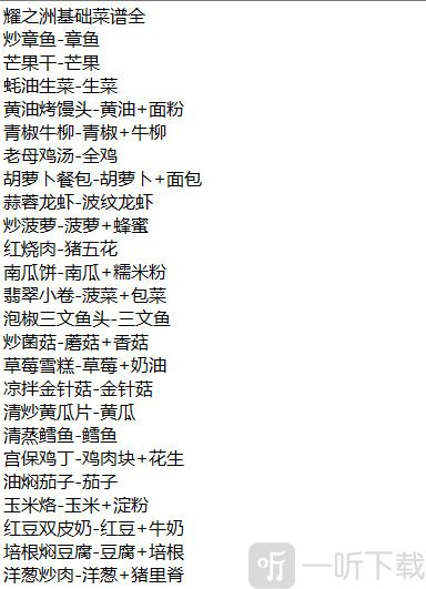 食之契约耀之洲地区菜谱配方展示