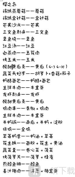 食之契约樱之岛地区菜谱配方展示