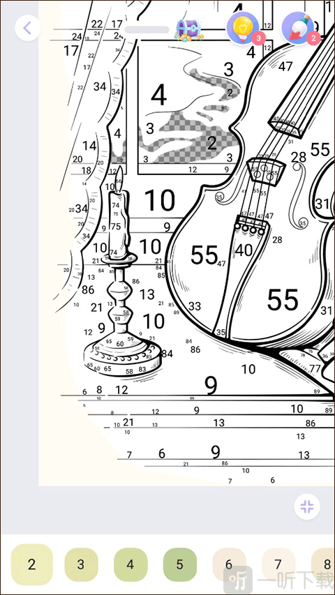 乐涂数字填色步骤示意图数字1填充效果