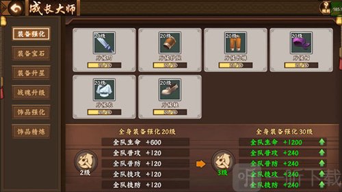 强化成长大师属性加成界面
