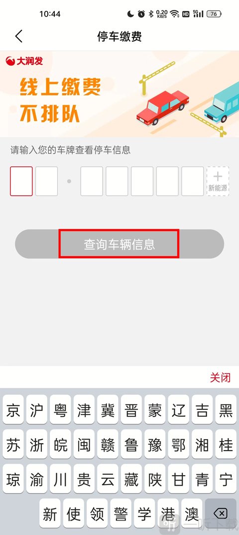大润发优鲜App车牌信息输入与查询界面