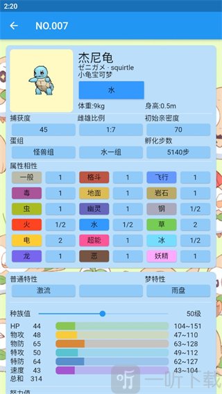宝可梦图鉴杰尼龟详细资料截图