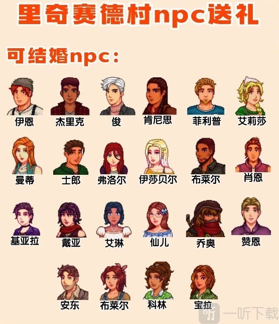 星露谷物语里奇赛德村可结婚NPC角色展示