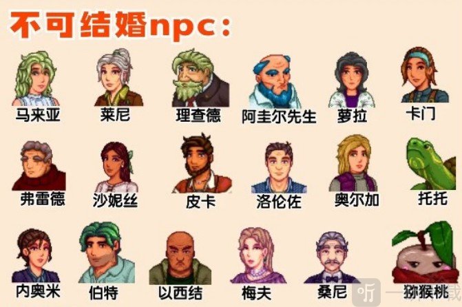 星露谷物语里奇赛德村不可结婚NPC展示