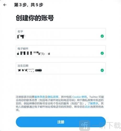 推特账号信息填写页面展示