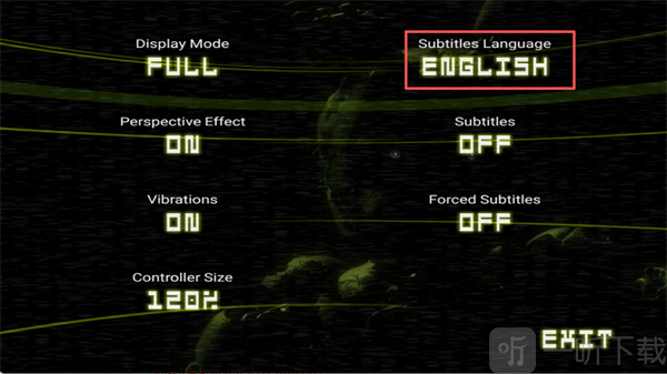 FNAF3手机版字幕语言设置界面