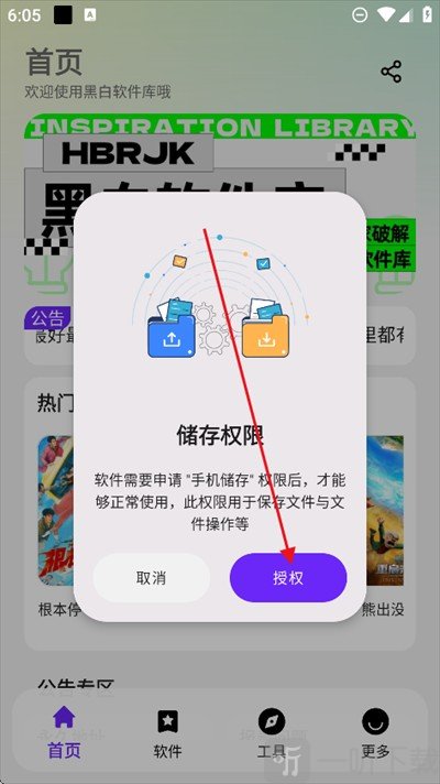 黑白软件库权限授权页面