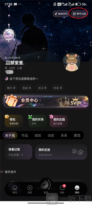 撕歌常用功能入口界面截图