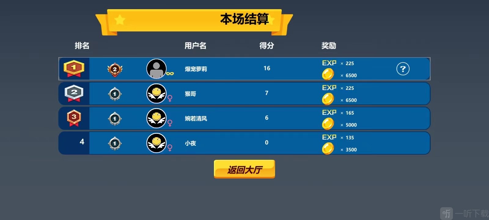 结算奖励界面
