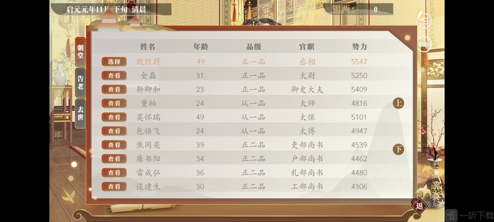 后妃成长录父亲势力值界面