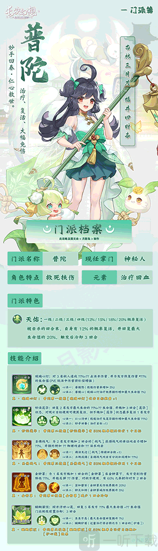 长安幻想普陀门派技能介绍