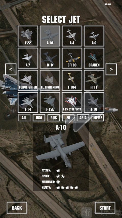 喷气式战斗机Jet Attack Move A-10战机属性图鉴