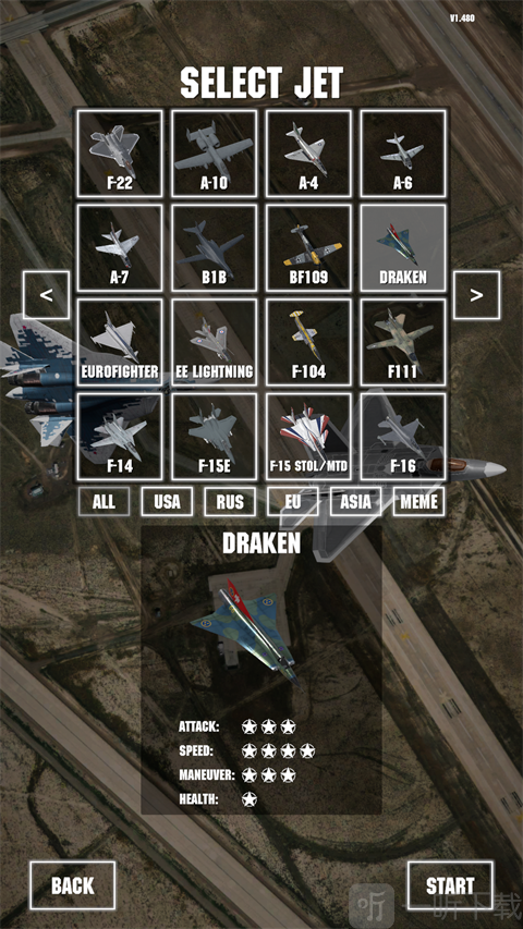 喷气式战斗机Jet Attack Move DRAKEN战机属性图鉴