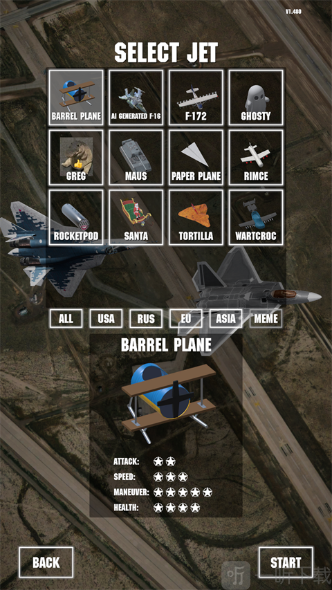 喷气式战斗机Jet Attack Move BARREL PLANE战机属性图鉴