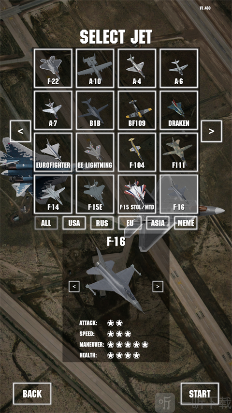 喷气式战斗机Jet Attack Move F-16战机属性图鉴