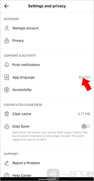 TikTok极速版语言设置界面