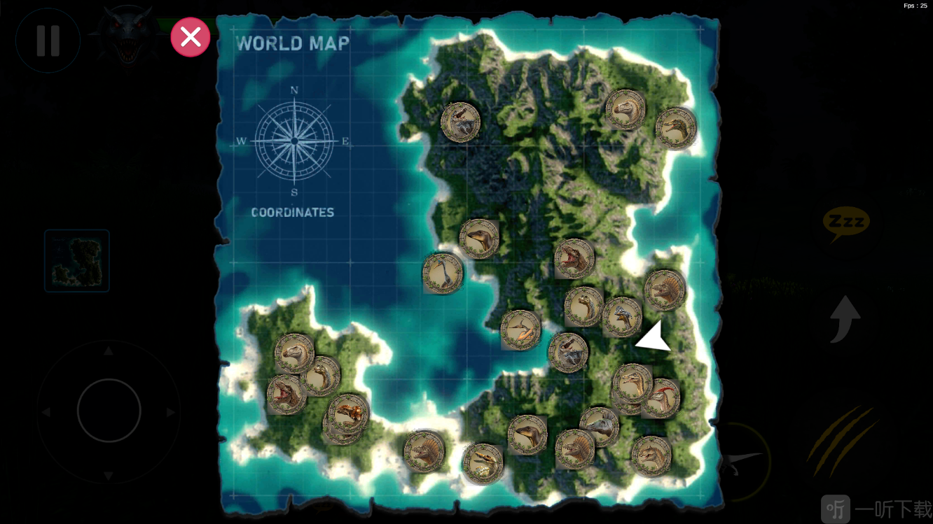 侏罗纪冲突中文版地图查看界面