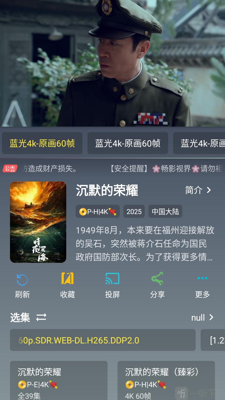 黑白4K软件影视播放详情界面