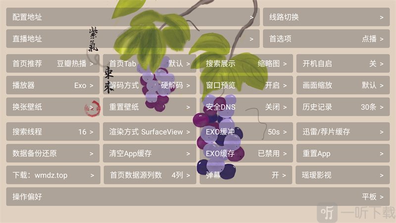 芸汐影视TV盒子设置界面配置地址配置电视源界面