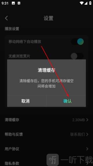 大芒追剧确认清理缓存