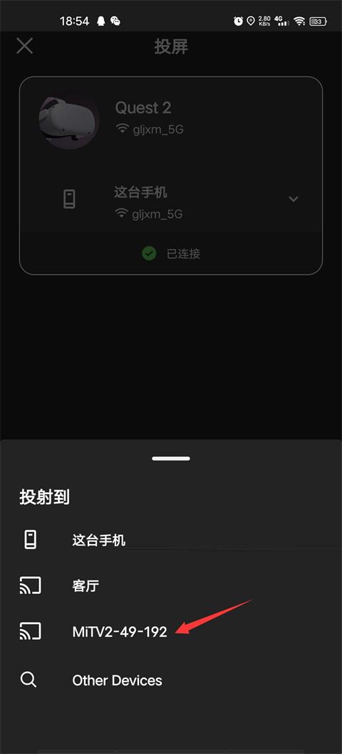 MetaHorizon软件选择电视设备投屏