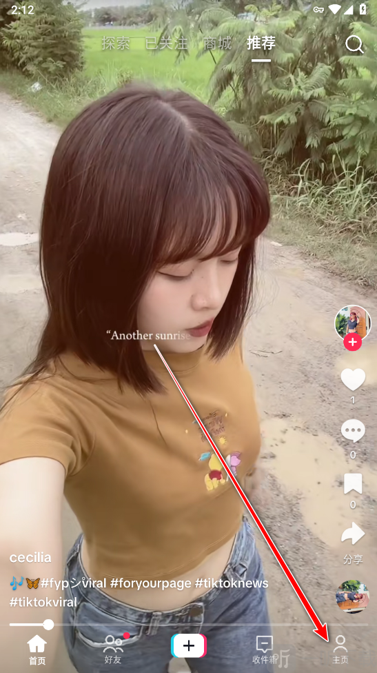 tiktok全球版点击主页图标