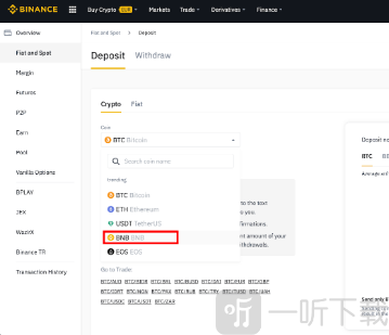 binance充值币种选择页面
