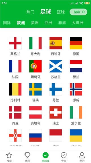 足球比分app资料库按照大洲国家查找球队