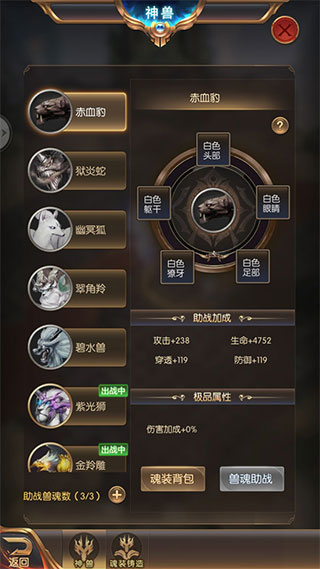 奇迹之剑神兽魂装部位