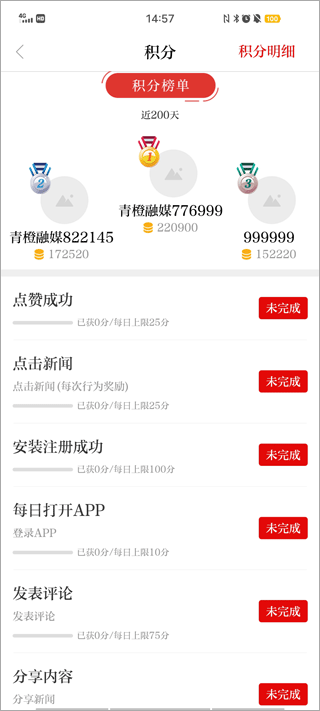 青橙融媒app领取积分