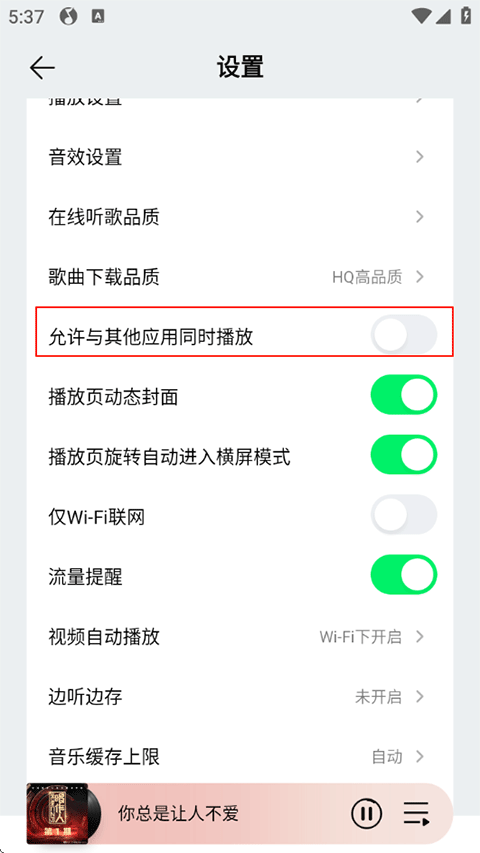 QQ音乐允许与其他应用同时播放