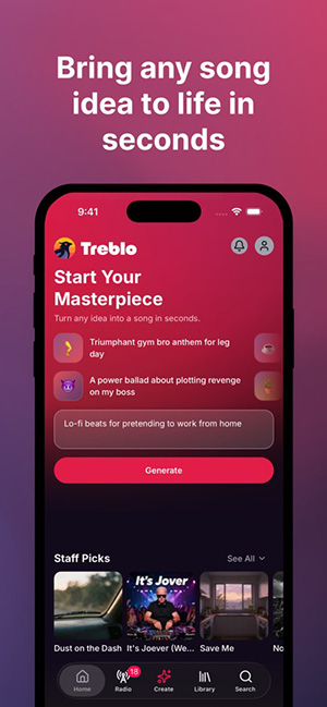 Treblo音乐风格及创作选项设置界面
