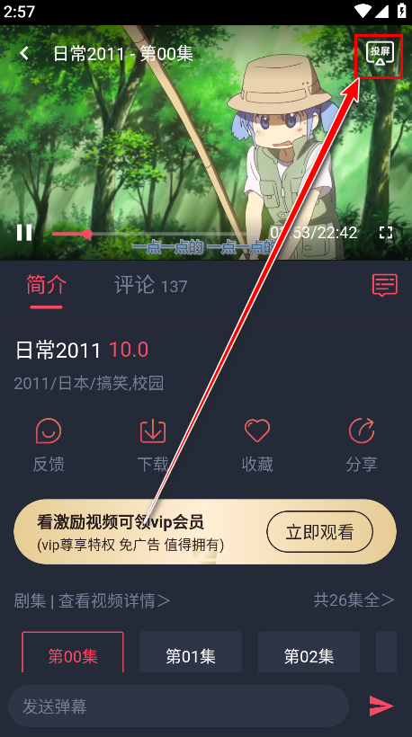 heibai弹幕视频播放页面的投屏功能入口