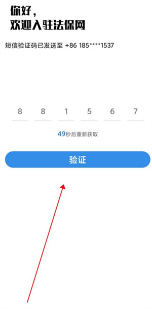 法保网App注册时输入手机验证码的页面