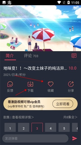 heibai弹幕动漫收藏与下载功能界面